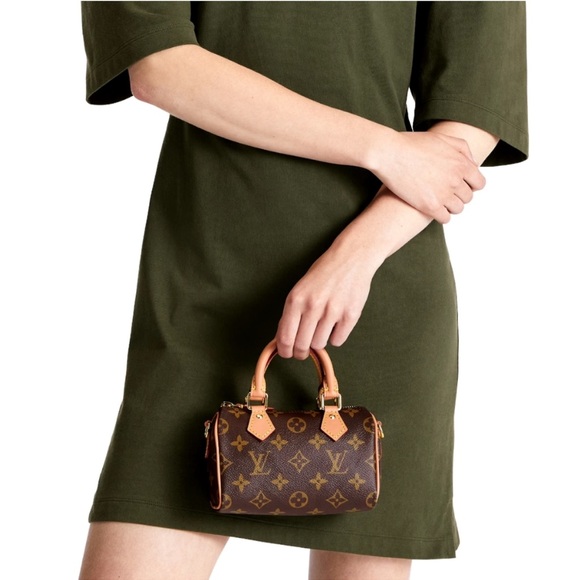 Louis Vuitton Nano Speedy Crossbody Bag Monogram Canvas Leather LV Mini Purse - Picture 14 of 17